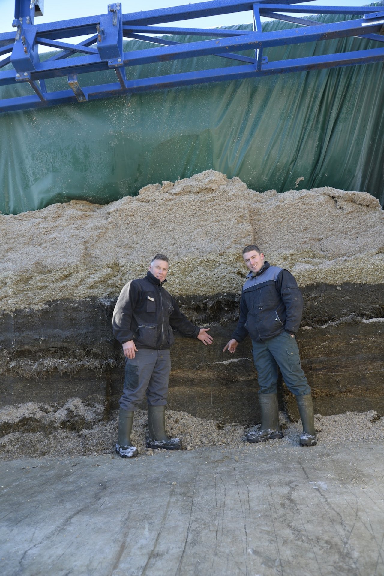 Martin (links) und Simon Wenger vor dem 1300 Kubikmeter grossen Fahrsilo.