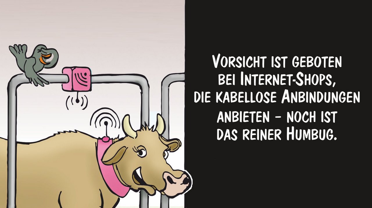 Kabellose Anbindungen funktionieren nicht. Cartoon: Marco Ratschiller/Karma