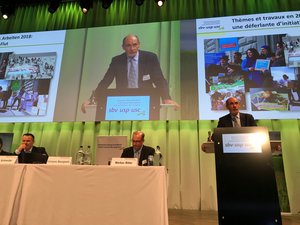 Jacques Bourgeosi anlässlich seiner letzten DV als Direktor heute Donnerstag in Bern. (Bild akr)