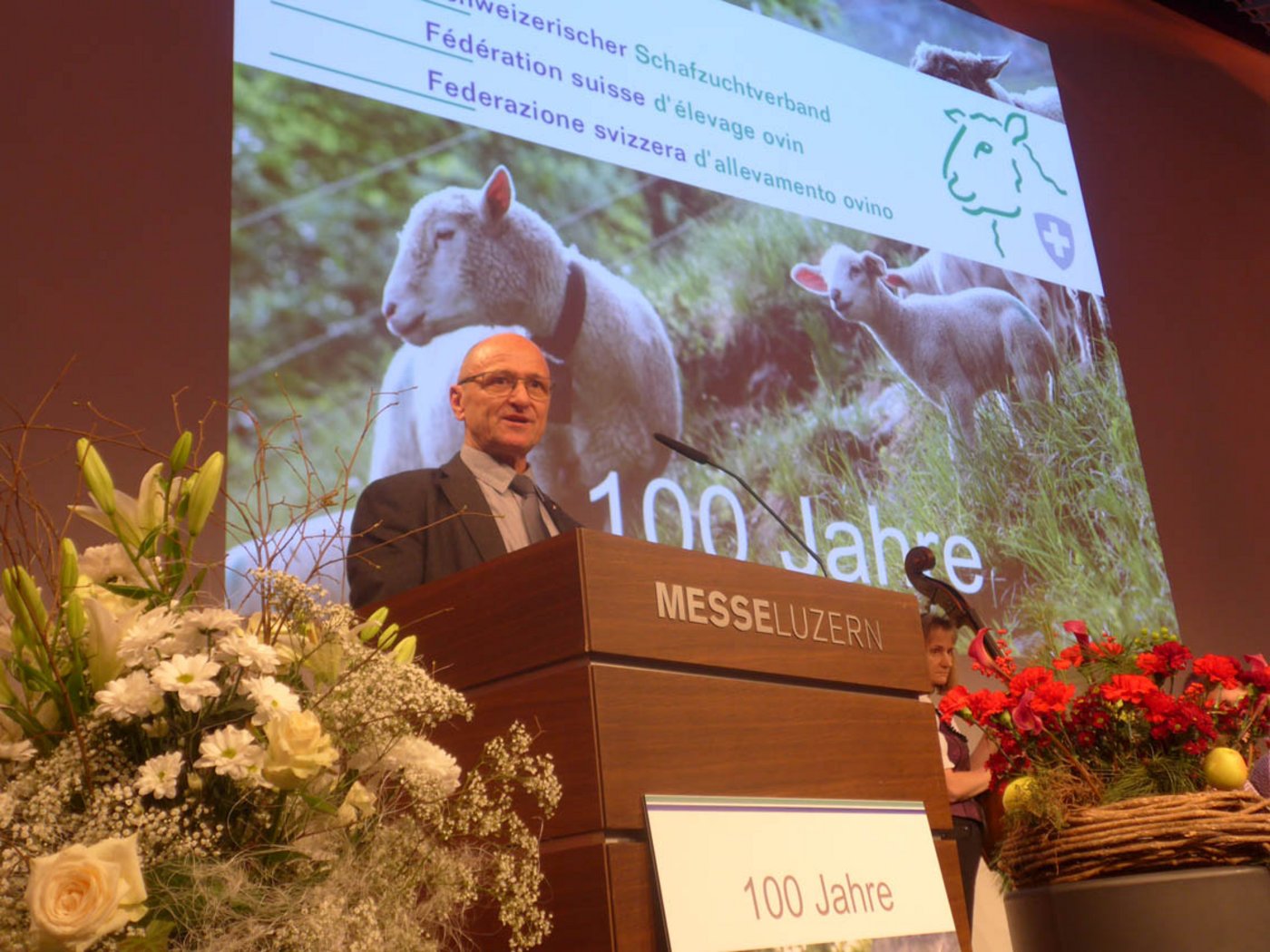 Präsident Alwin Meichtry bei seiner Rede vor der Jubiläumsgesellschaft. (Bild akr)
