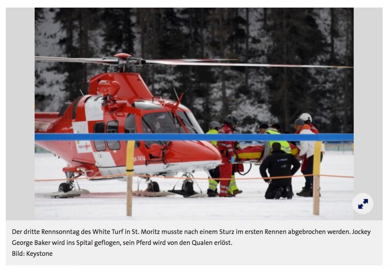 Der Jockey wurde mit der Rega ins Spital geflogen. (Bild Screenshot Bluewin.ch)