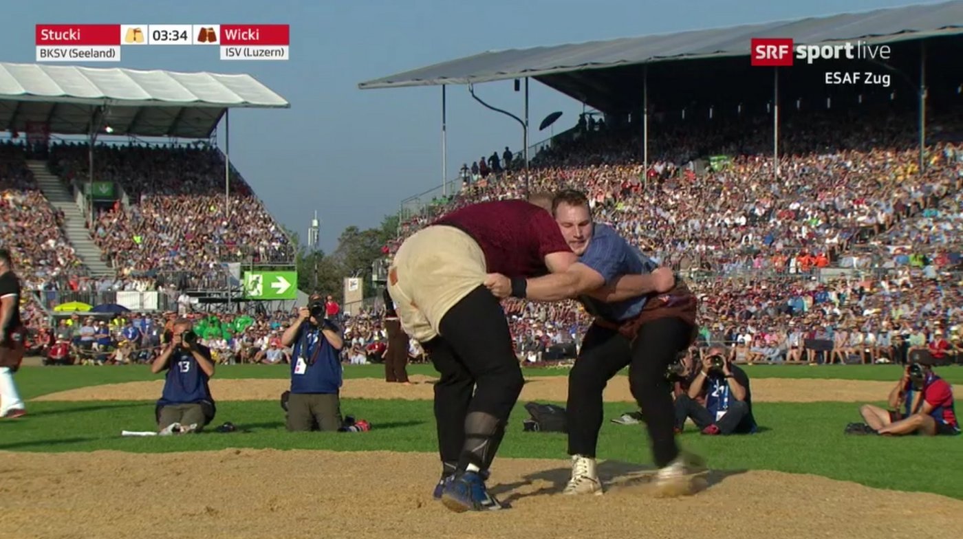 Im Schlussgang kommt es zu einer Wiederholung von Stucki Chrigu gegen Wicki Joel, die am Sonntagvormittag stellten. (Bild Screenshot)