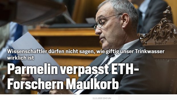 Wasser-Faktenblatt der Eawag: Parmelin wehrt sich gegen Maulkorb-Vorwürfe Der "Blick" wittert Zensur: Er wirft Guy Parmelin vor, den Forschern einen Maulkorb vorzuhängen. (Screenshot)