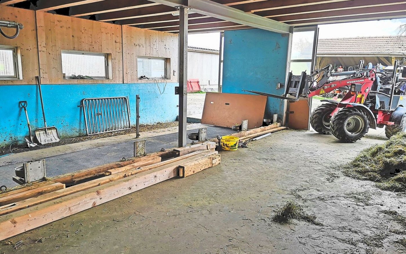 Die alte Stalleinrichtung hat ausgedient, neu gibts hier eine Gruppenhaltungsbucht für ein paar Kälber. 