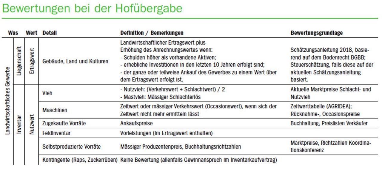 Bei der Schätzung des Ertragswertes müssen verschiedene Werte berücksichtigt werden. (Tabelle Peter Fankhauser)