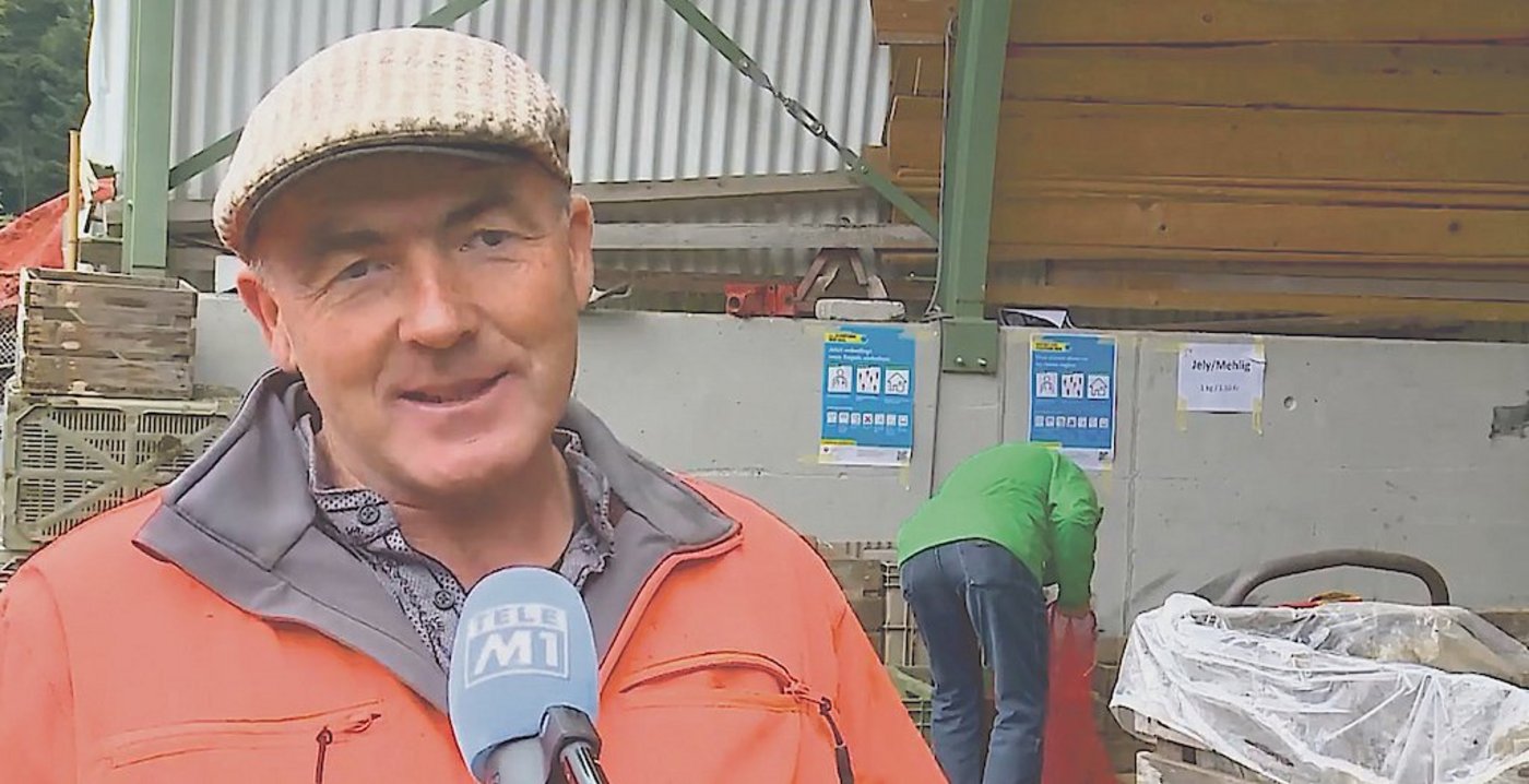 Biobauer Walter Maurer bot auf der Facebook-Seite «Rettet die Ernte vor dem Müll» 45 Tonnen Biokartoffeln zum Verkauf an. Sie entsprachen nicht der Norm, die Leute kauften trotzdem. (Bild Tele M1)