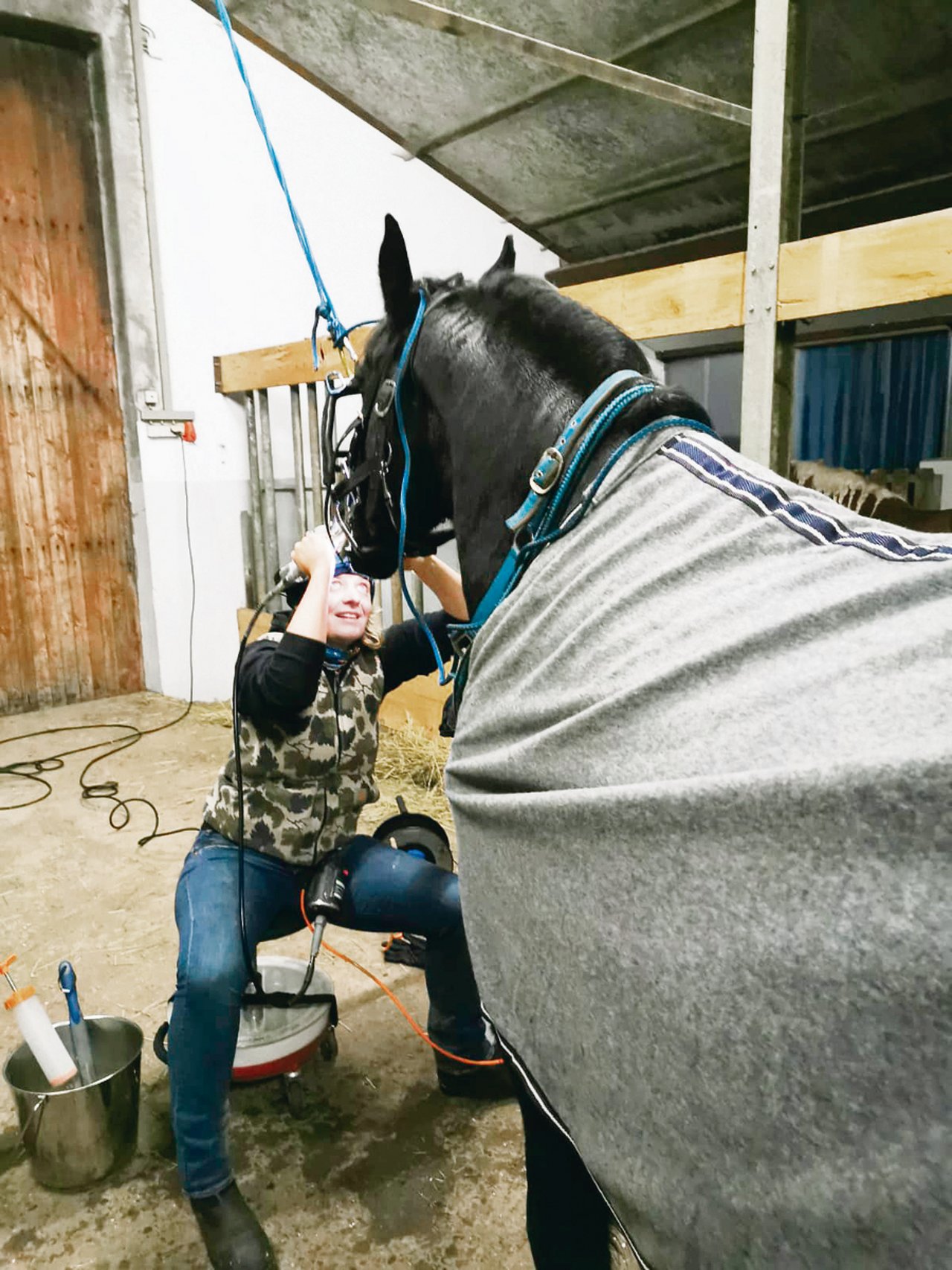 Die Autorin bei der Arbeit: Pferde zeigen erst spät deutliche Unwohlanzeichen sowie Futterverweigerung. (Bild Britta Rapp)