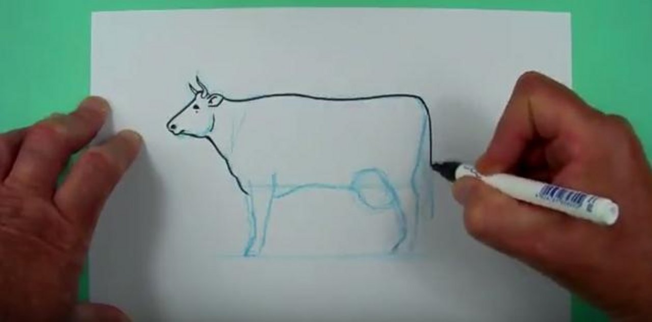 Auf Youtube gibt es tausende Zeichnungsanleitungen. Hier eine Kuh. (Bild Screenshot Merlin - Zeichnen für Kinder - Youtube)