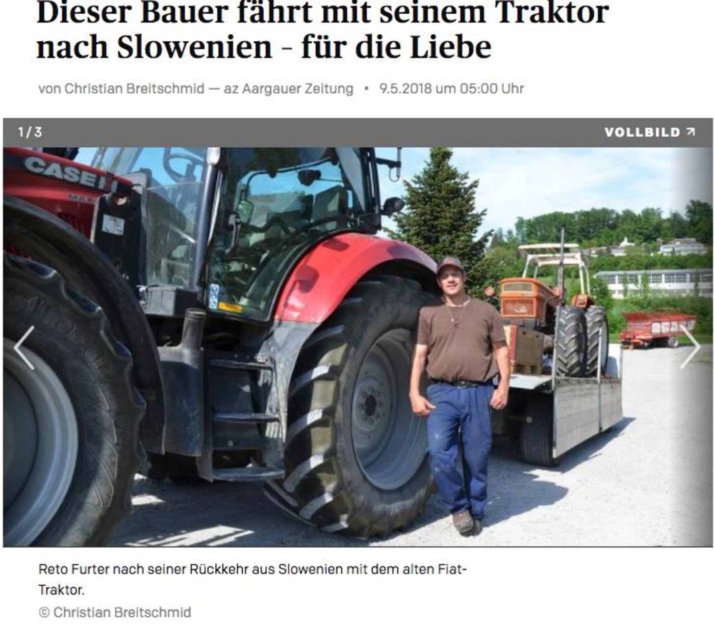 So berichtet die «Aargauer Zeitung» über den Landwirt Reto Furter. (Screenshot «Aargauer Zeitung»)