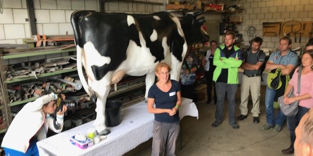 Ariane Maeschli vom FiBL gibt an der Plastickuh Hinweise zur korrekten Anwendung von Antibiotika. (Bild akr) 