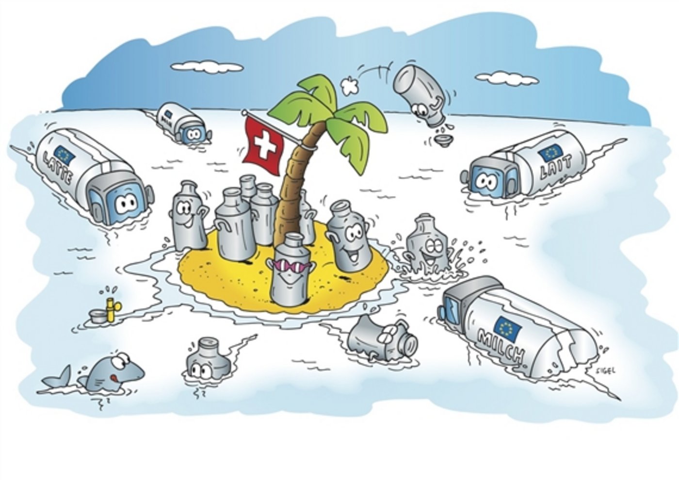 Obwohl acht Staaten die Quote überliefert haben, ist die tatsächlich abgelieferte Milchmenge um 4.6 Prozent tiefer als die Quote. Grund dafür: 20 Staaten haben die Quote unterliefert. (Illustration: Sigel)