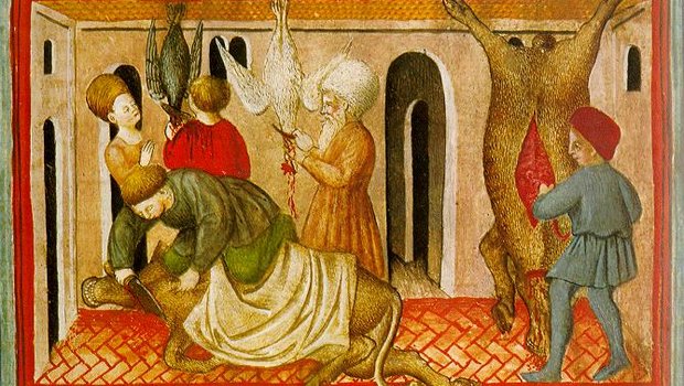 Schächten kann für Tiere sehr qualvoll sein. Eine Darstellung aus dem 15. Jahrhundert. (Bild Wikipedia)