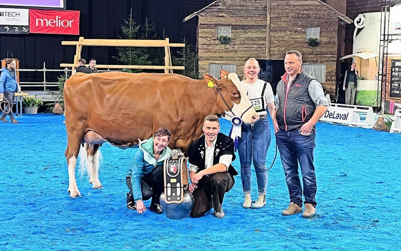 Die überglückliche Familie Stucki mit ihrer SF-Reserve-Championne Sunside Kilian Sf Ivabia. 
