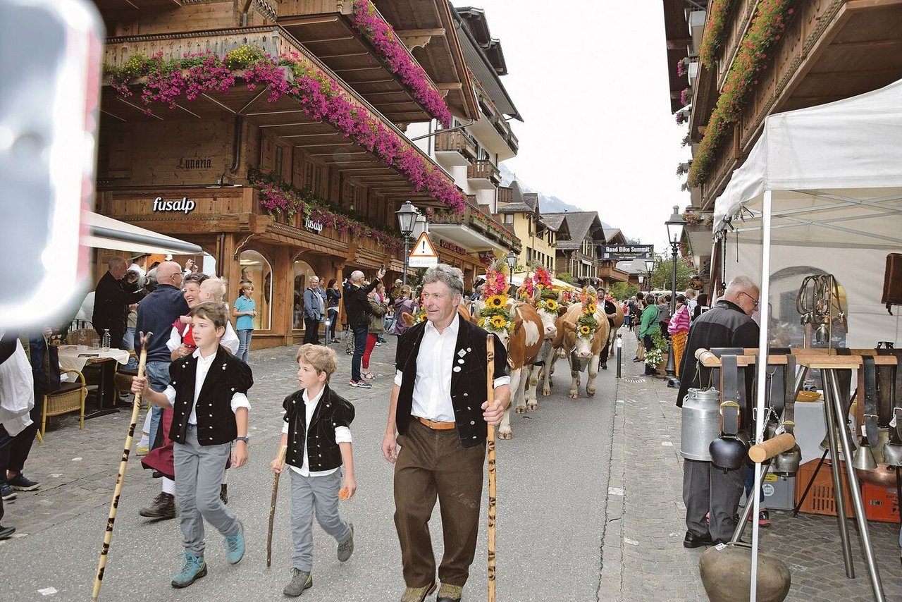 Johann und Anita von Grünigen aus Turbach haben einen langen Weg hinter sich. Von der Alp Obere Mettle ging es nach Turbach, dann weiter nach Gstaad bis zu ihrer Vorweide Bettholi. 