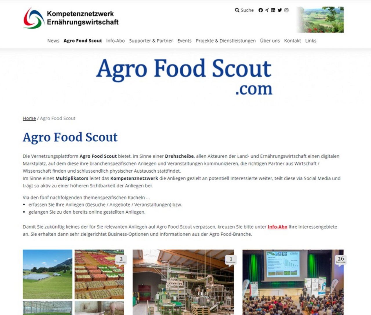 Die Platform will alle Akteure der Wertschöpfungskette verbinden.(Screenshot agrofoodscout.com)