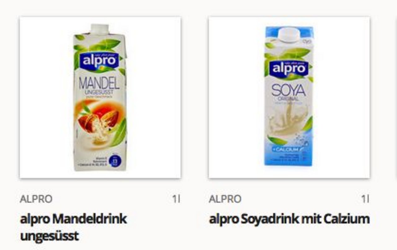 Die Bezeichnung Milch ist hierzulande Kuhmilch vorbehalten. Pflanzliche Milchalternativen dürfen deshalb auf der Packung nur als «Drink» bezeichnet werden. (Bild Screenshot Coop@home)