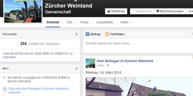 Die Skepsis gegenüber einem Endlager in der eigenen Region ist jeweils gross: So wurde zum Beispiel im Zürcher Mittelland mittels Facebook-Seite dagegen protestiert. (Bild zVg) 