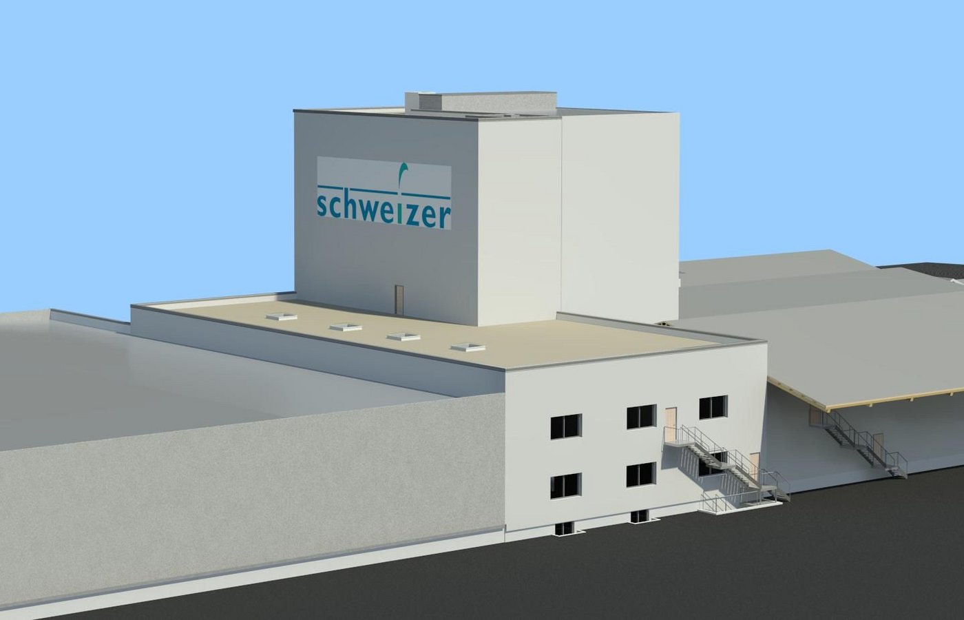 3-D-Ansicht des neuen Produktionszentrums. Beim Spatenstich anwesend waren ... (Bilder: zVg)