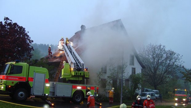 Die Feuerwehr konnte den Brand in dem Bauernhaus, in dem sich mehrere Wohnungen befinden, rasch löschen. (Bild: Kapo ZH)