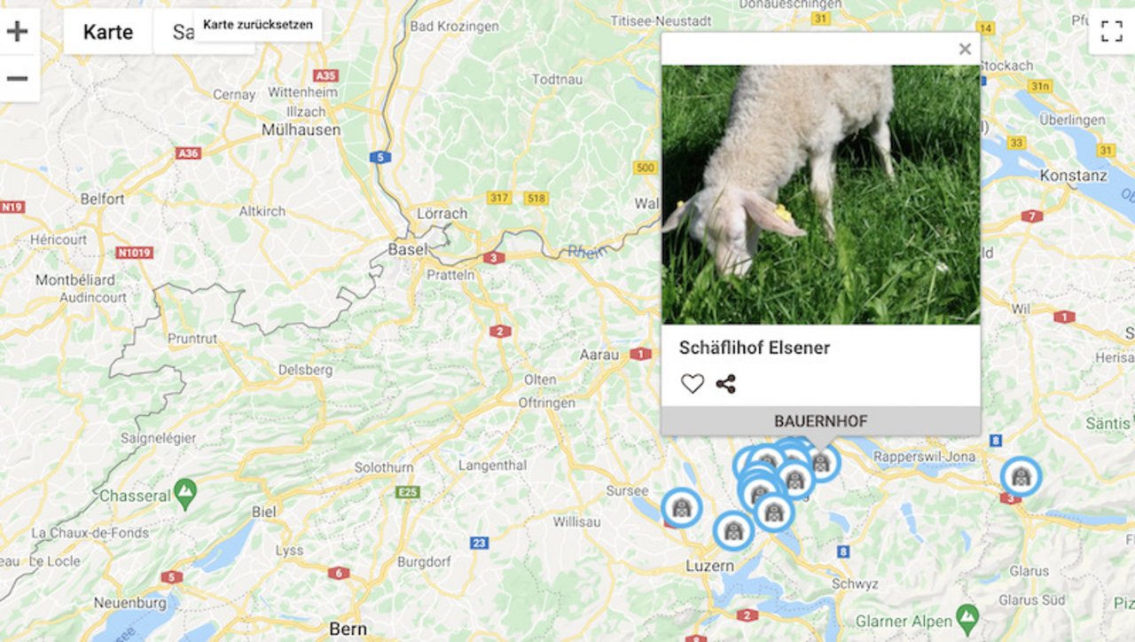 Bereits haben sich verschiedene Bauernhöfe auf Gallma.ch registriert. (Bild screenshot gallma.ch)