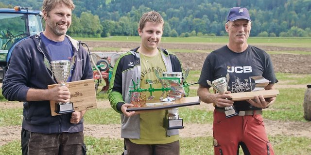 Das sind die Podestplätze (v.l.n.r.): Beat Sprenger aus Wintersingen BL (Zweiter), Schweizermeister Marco Angst aus Wil und Ueli Hagen aus Hüttwilen als bester Thurgauer (Dritter).