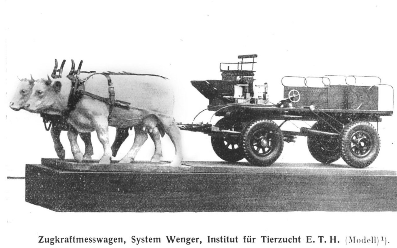 Das Modell des an der ETH entwickelten Zugkraft-Messwagens, den Hans Wenger benutzte. Der Agronom untersuchte im Rahmen seiner Dissertation die Zugleistung von Rindern. 