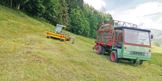 Auf dem Foto zu sehen ist Toni Bergmanns Schilter 1300 mit dem Trunkenpolz Lagegerät, den er letzten Herbst kaufte und im Hintergrund der Rasant 1903.(Bild Toni Bergmann)