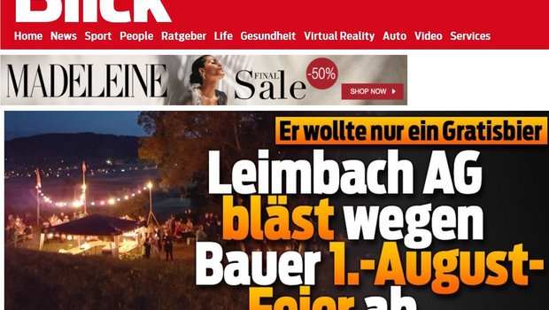 Die Top-Schlagzeile von blick.ch heute morgen. (Screenshot)