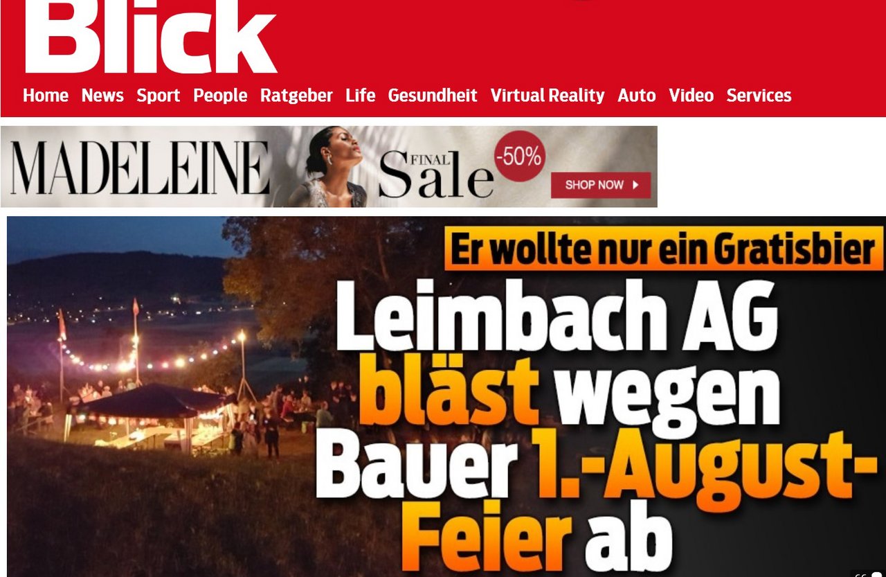 Die Top-Schlagzeile von blick.ch heute morgen. (Screenshot)