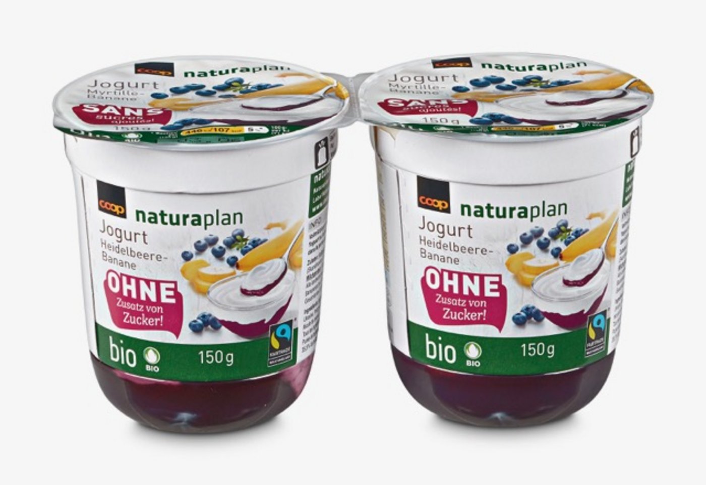 Eine der ersten Geschmacksrichtungen der zuckerfreien Bio-Joghurts: Heidelbeere-Banane. (Bild Coop)