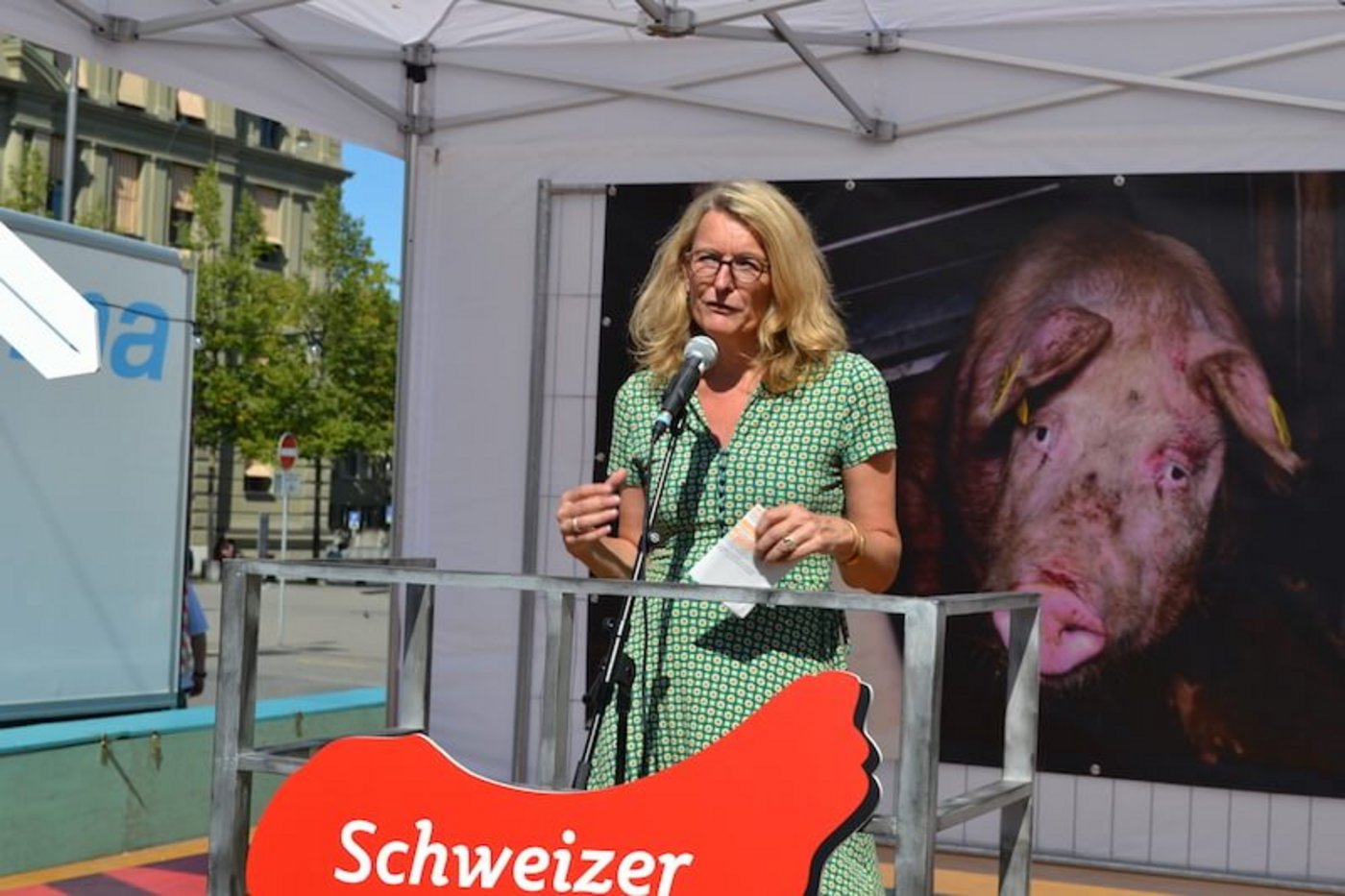 Iris Menn von Greenpeace erinnerte an das Modell einer tier- und standortgerechteren Landwirtschaft ihrer Umweltorganisation. (Bild jsc)