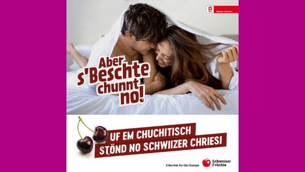 «Aber s’Beschte chunnt no!» – Die Obstsaison startet mit neuem Werbeslogan Die neue Werbekampagne verleihe Schweizer Früchten und Apfelsaft ein ganz neues Gesicht, findet der SOV. (Bilder SOV)