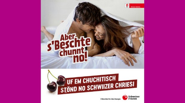 «Aber s’Beschte chunnt no!» – Die Obstsaison startet mit neuem Werbeslogan Die neue Werbekampagne verleihe Schweizer Früchten und Apfelsaft ein ganz neues Gesicht, findet der SOV. (Bilder SOV)