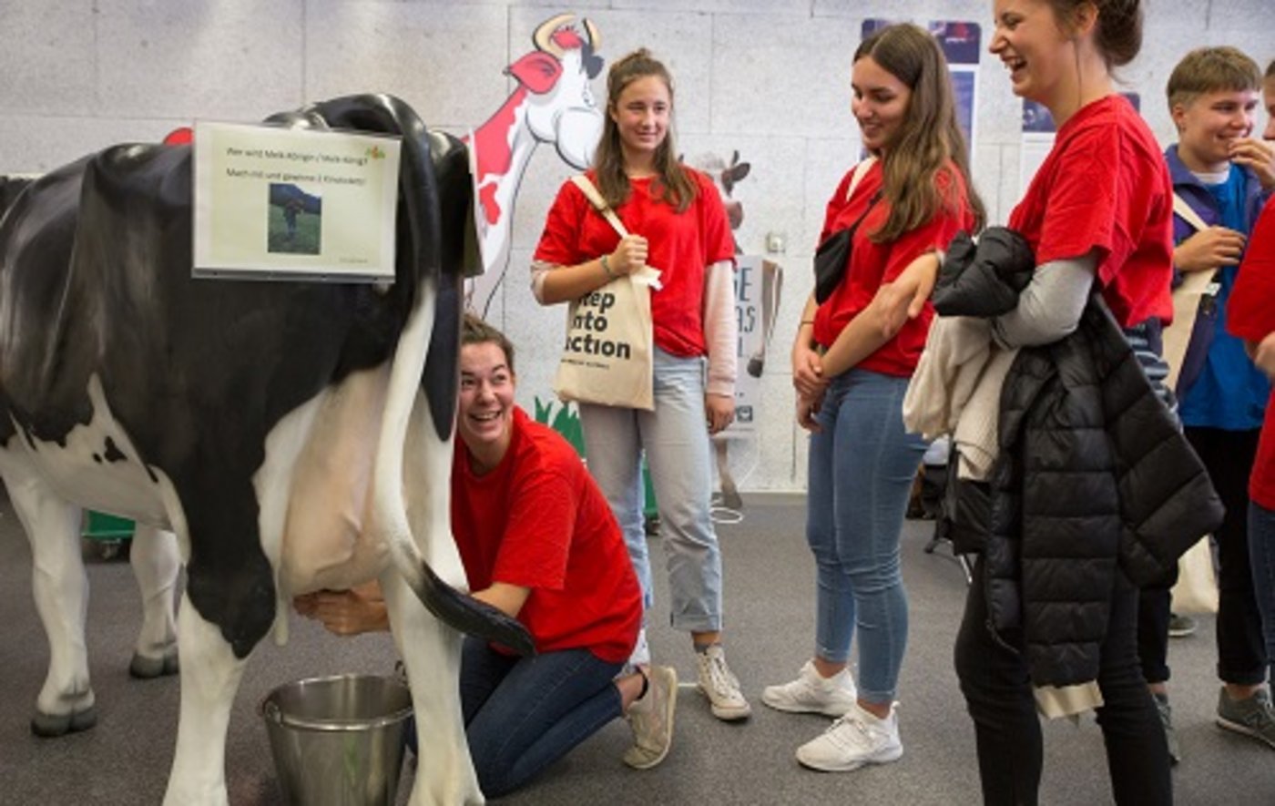 Sekundarschüler setzen sich mit Melken auseinander. (Bild Isabelle Ruckli)