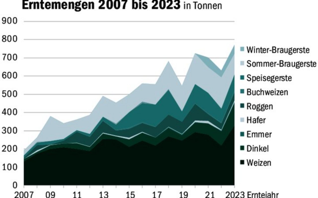 Seit ihrer Gründung legte Gran Alpin in allen Getreidearten zu, allerdings mit hohen Schwankungen.