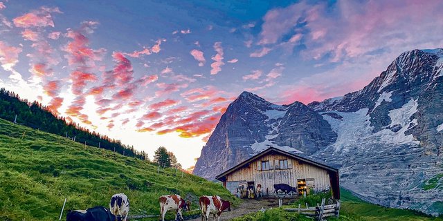 Trotz rosaroten Wolken hat es die Alp- und Berglandwirtschaft nicht leicht. Wie sieht es wohl in 50 Jahren aus? (Bild Beat Lerch)