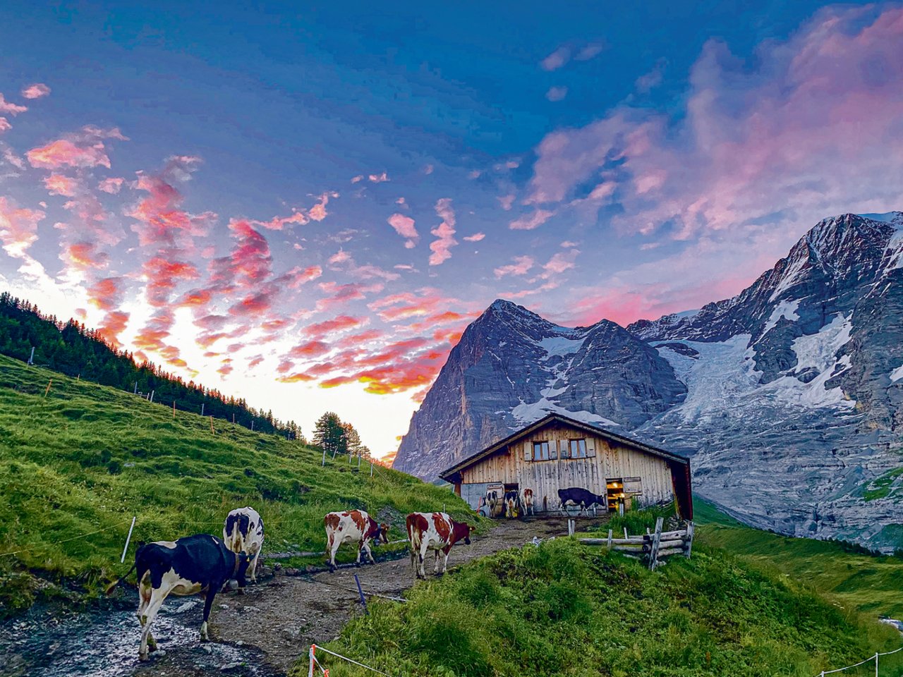 Trotz rosaroten Wolken hat es die Alp- und Berglandwirtschaft nicht leicht. Wie sieht es wohl in 50 Jahren aus? (Bild Beat Lerch)