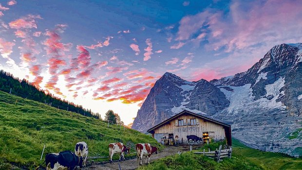 Trotz rosaroten Wolken hat es die Alp- und Berglandwirtschaft nicht leicht. Wie sieht es wohl in 50 Jahren aus? (Bild Beat Lerch)