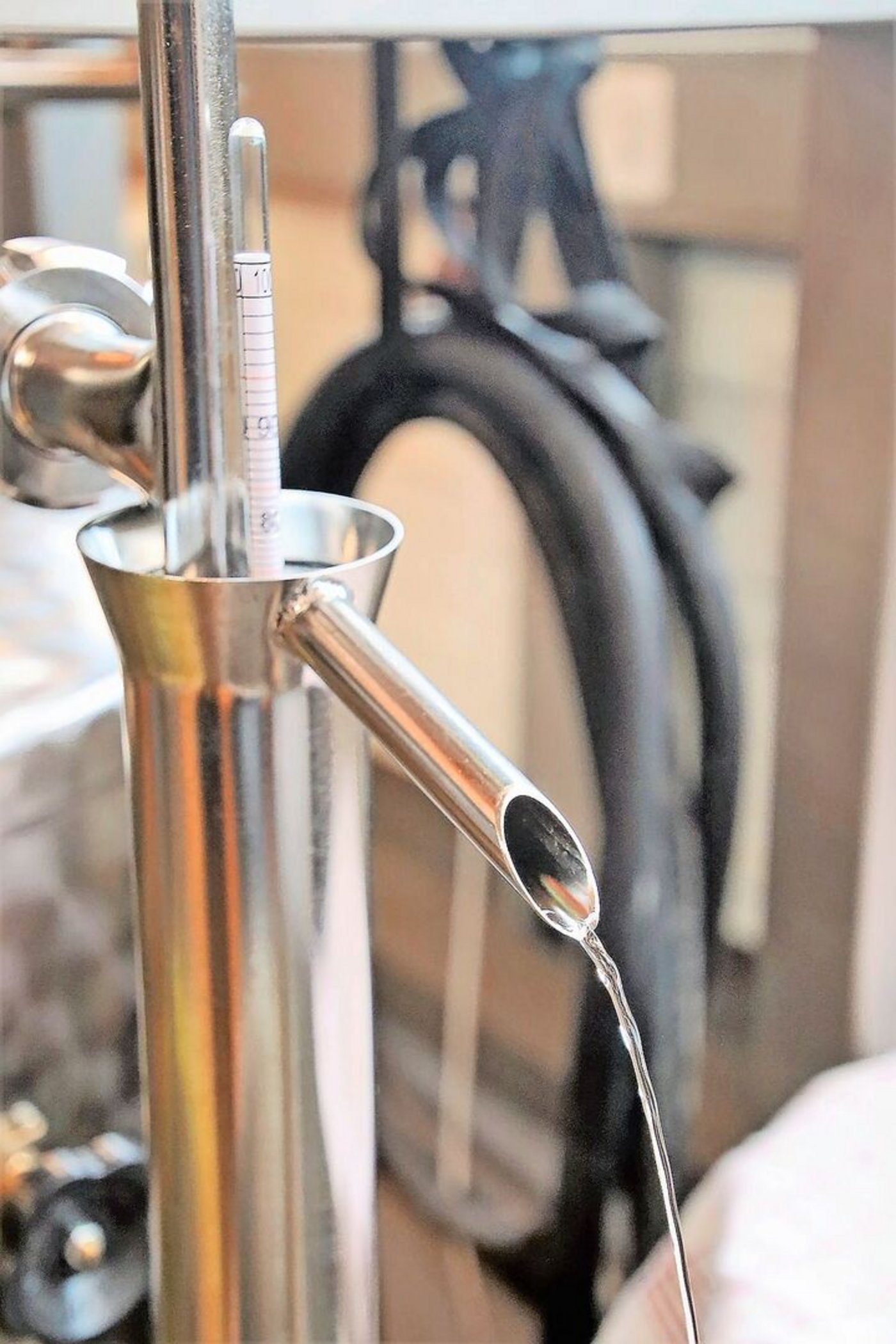 Beim Destillatauslauf fliesst der klare Branntwein heraus.