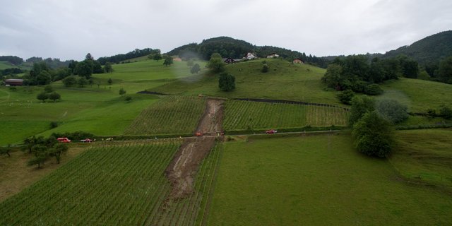 Der Erdrutsch in einem Rebberg in Lüchingen ist von weitem zu sehen. Der Hang ... (Bilder Kapo SG)