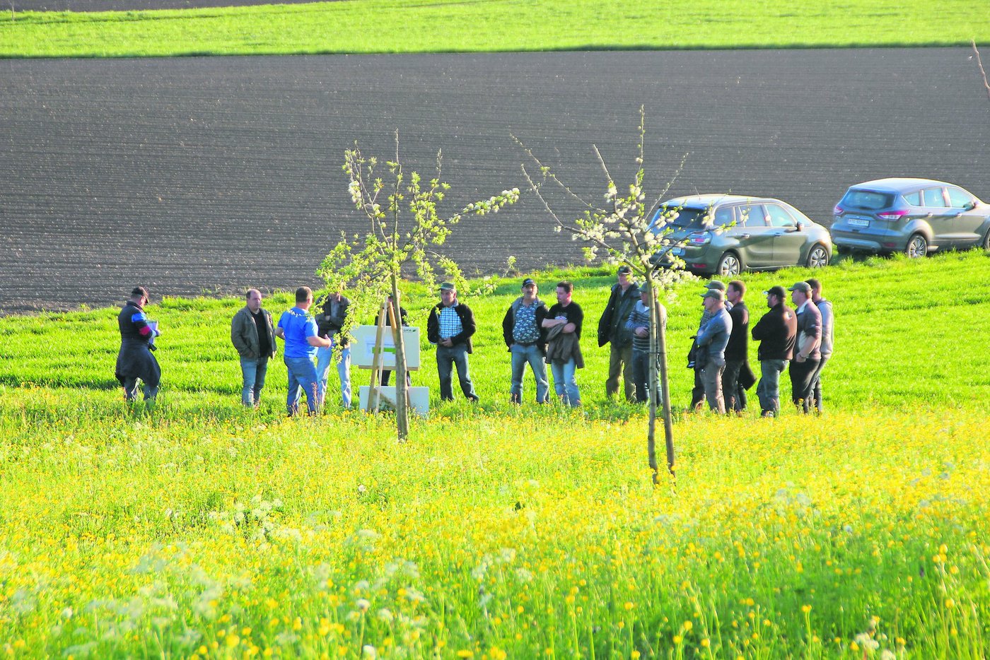 Die Teilnehmer der ersten Flurbegehung der Landi Weinland wurden an einzelnen Arbeitsposten über ver­schiedensten Fragen rund um den Pflanzenbau informiert. (Roland Müller)
