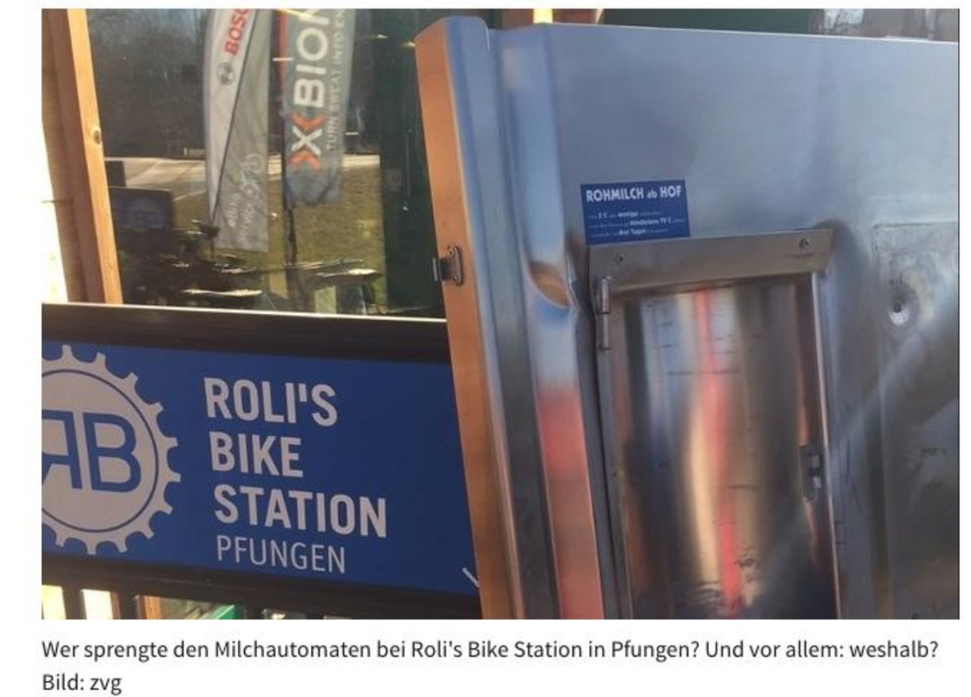 So berichtet der «Landbote» online über den demolierten Milchautomaten. (Bild Screenshot landbote.ch)