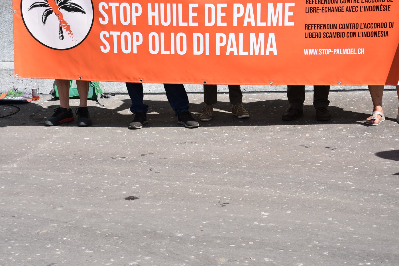 Die Vertreter des Referndums stehen vor der Bundeskanzlei zusammen. (Bild Sera Hostettler)