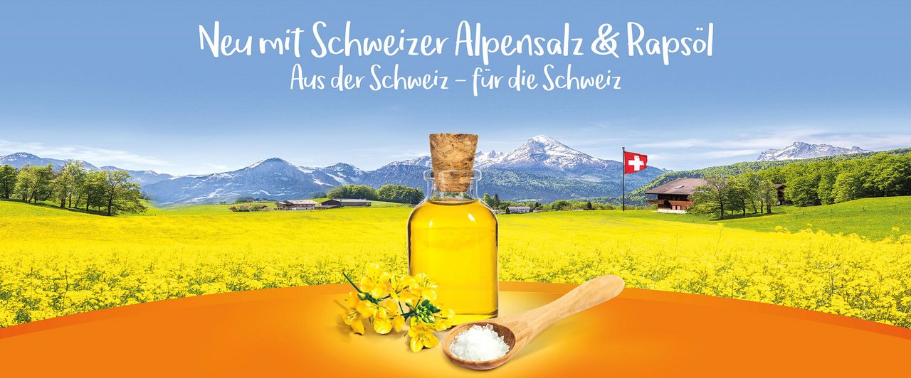 Die Zweifel daran, dass es sich beim Berg auf diesem Werbeplakat nicht um einen echten Schweizer Berg handelt, haben sich als berechtigt herausgestellt. (Bild Zweifel Werbung)