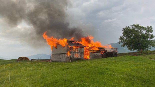 Der Alpstall brannte vollständig nieder. (Bild Polizei-Schweiz)