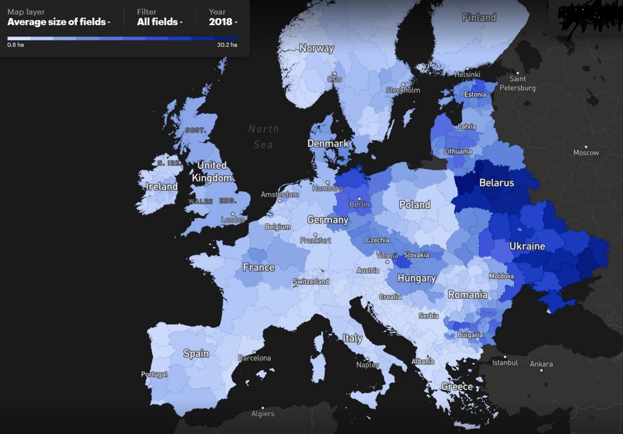 Die grösse der Durchschnittsparzelle in europäischen Ländern, die Schweiz ist nicht unerwaratet eher an der unteren Grenze. (Screenshot)