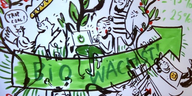 Wie Kati Rickenbach live illustrierte, ist Bio im Trend. (Bild jba)