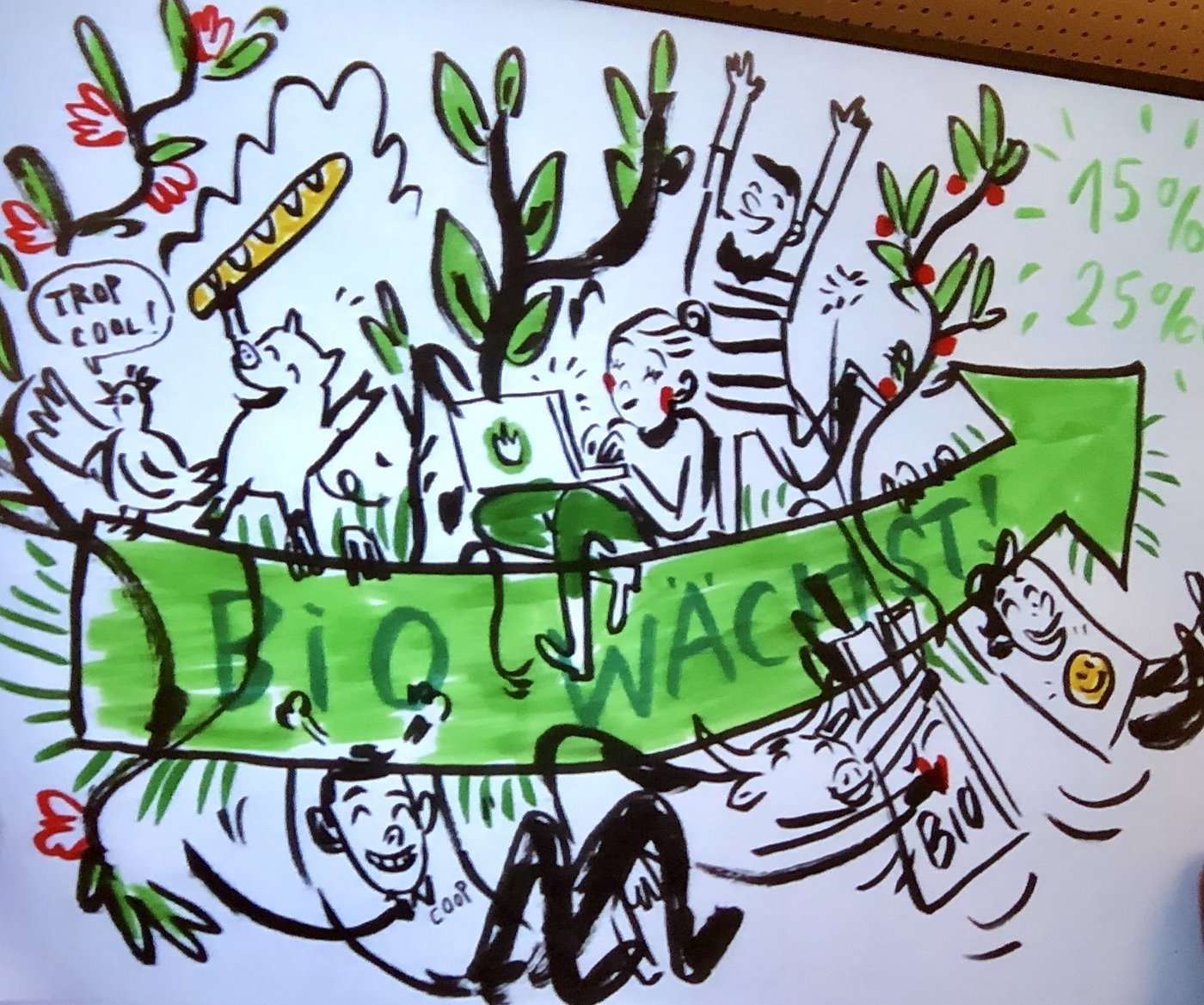 Wie Kati Rickenbach live illustrierte, ist Bio im Trend. (Bild jba)