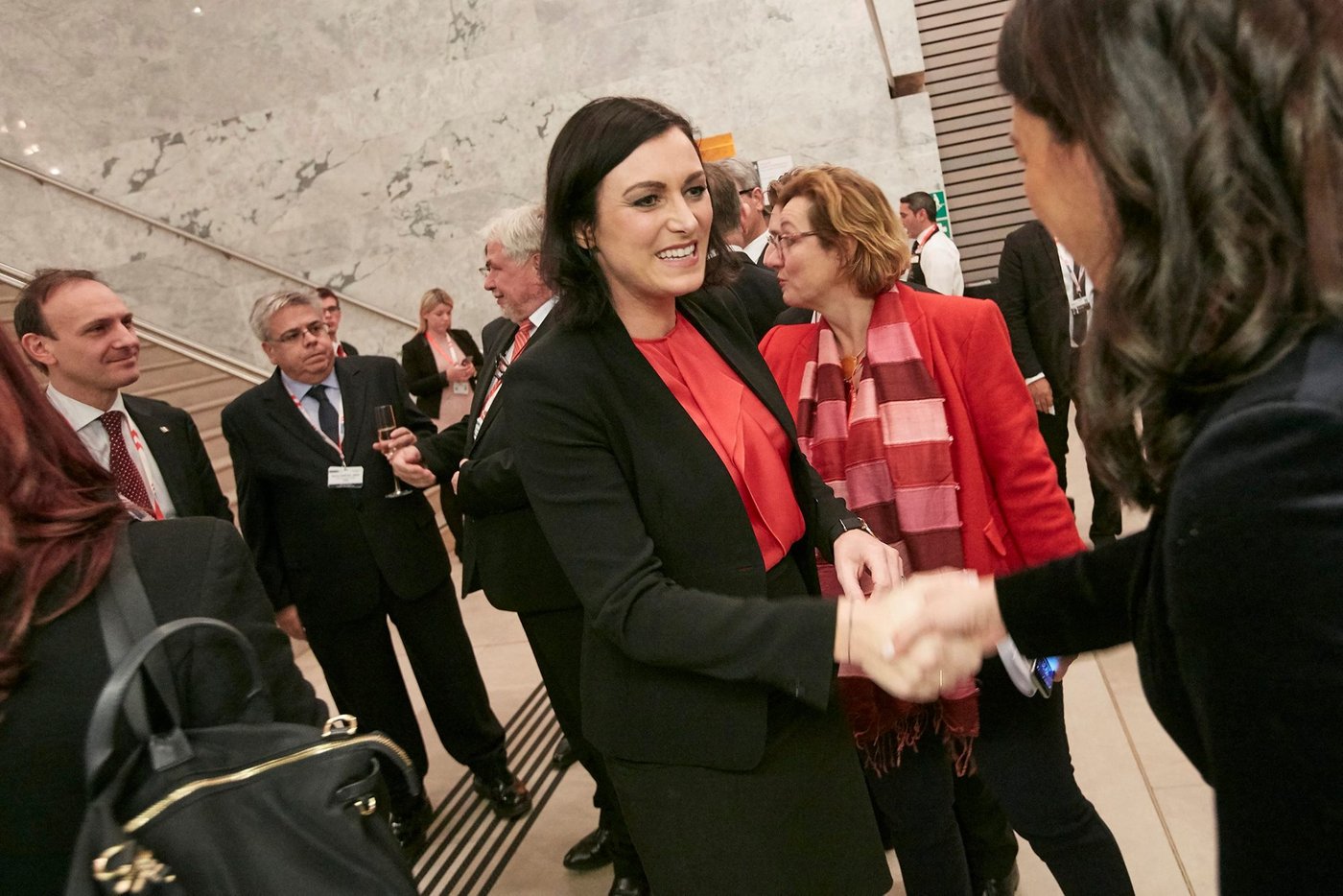 Elisabeth Köstinger hat einen steilen politischen Aufstieg hinter sich. Hier begrüsst sie eine Delegation der OSZE (Organisation für Sicherheit und Zusammenarbeit in Europa) in Wien. (Bild: zVg)