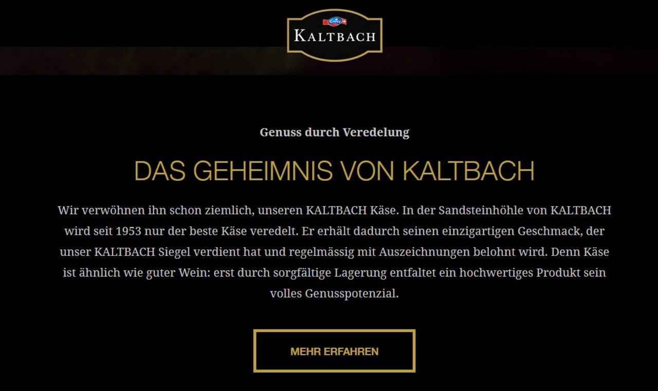 ... neu ist nur noch vom besten Käse ohne "Schweizer" die Rede. (Screenshots von www.emmi-kaltbach.com)